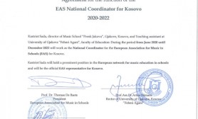 Profesorit Kastriot Sada i vazhdohet pozita e Koordinatorit Nacional  të Kosovës  në Asociacionin Evropian të Muzikës në Shkolla (EAS / European Association for Music in Schools), deri në vitin 2022